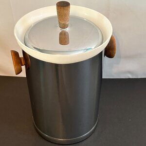 Vintage Kromex Chrome Ice Bucket Wood Handles With Lid / Inside CLEAN